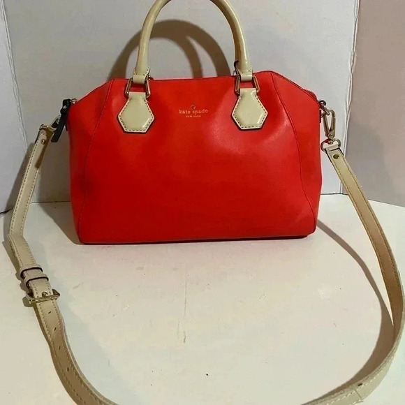 Kate spade orange & cream leather satchel handbag - Picture 11 of 15